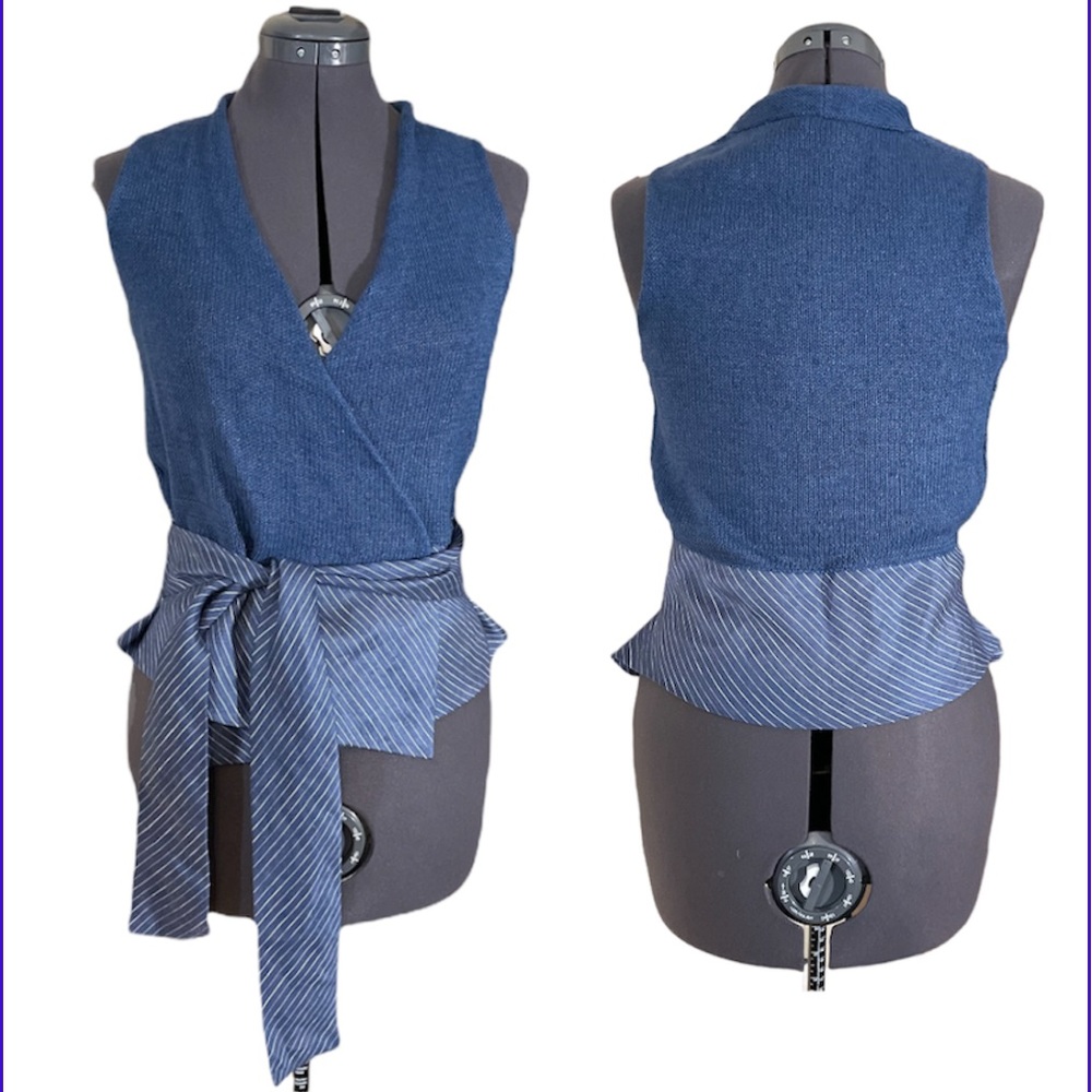 J.Jill Blue Sleeveless Cotton and Linen Blend Knit Wrap Top Size XSP